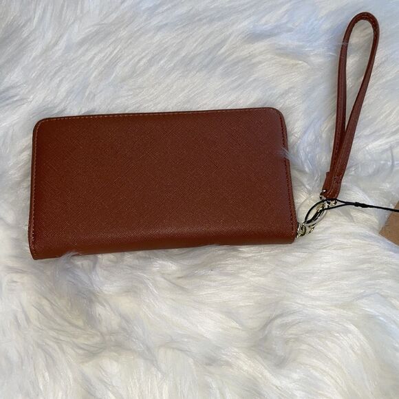 STEVE MADDEN Cognac & Gold Zip Around Wristlet Case Wallet. NWT - Picture 5 of 10